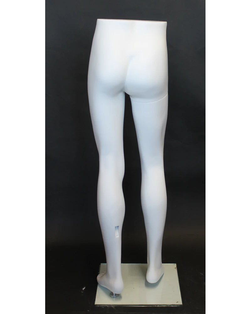 Male leg form mannequin with glass base in matte white, MT001-WT