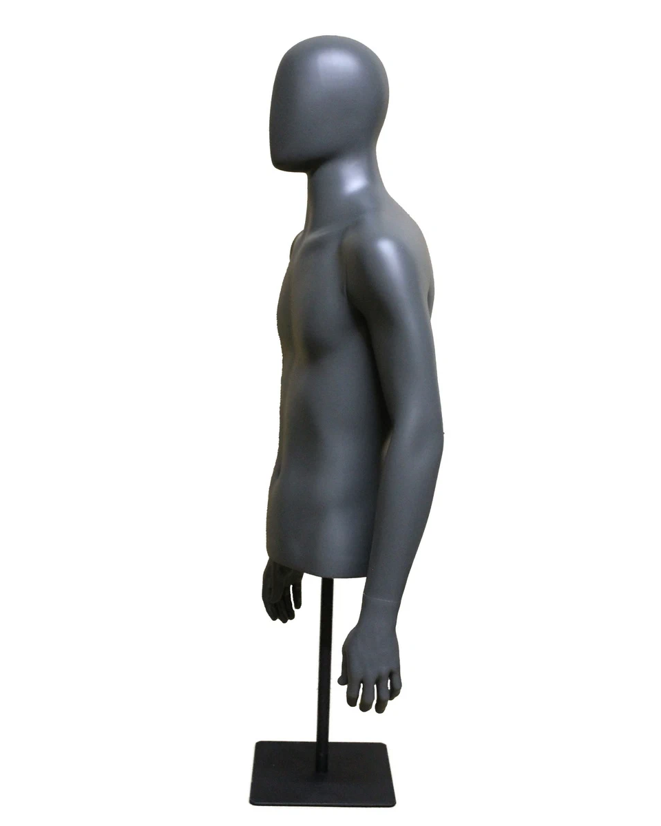 Egghead male torso mannequin with arms and metal base in dark grey, MT77E-DGR