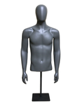Egghead male torso mannequin with arms and metal base in dark grey, MT77E-DGR