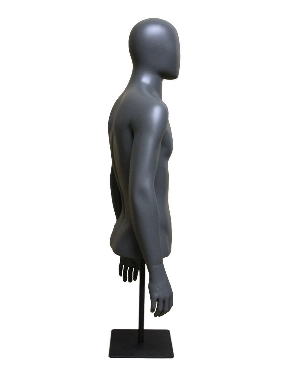 Egghead male torso mannequin with arms and metal base in dark grey, MT77E-DGR