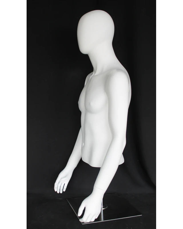 Egghead male torso mannequin with arms and metal base in matte white, MT66E-WM