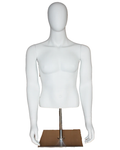 Egghead male torso mannequin with arms and metal base in matte white, MT66E-WM