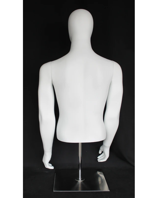 Egghead male torso mannequin with arms and metal base in matte white, MT66E-WM