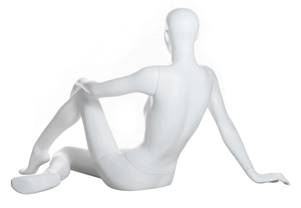 Featured-face reclining floor-sitting female mannequin in matte white, SFW29-WT