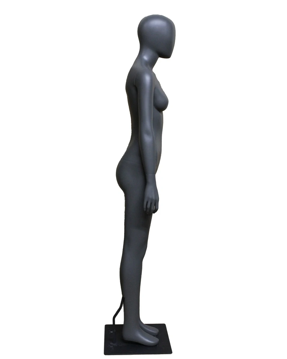 Upright athletic egghead female mannequin in dark grey