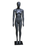 Upright athletic egghead female mannequin in dark grey, front view
