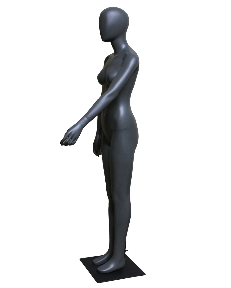 Upright athletic egghead female mannequin in dark grey