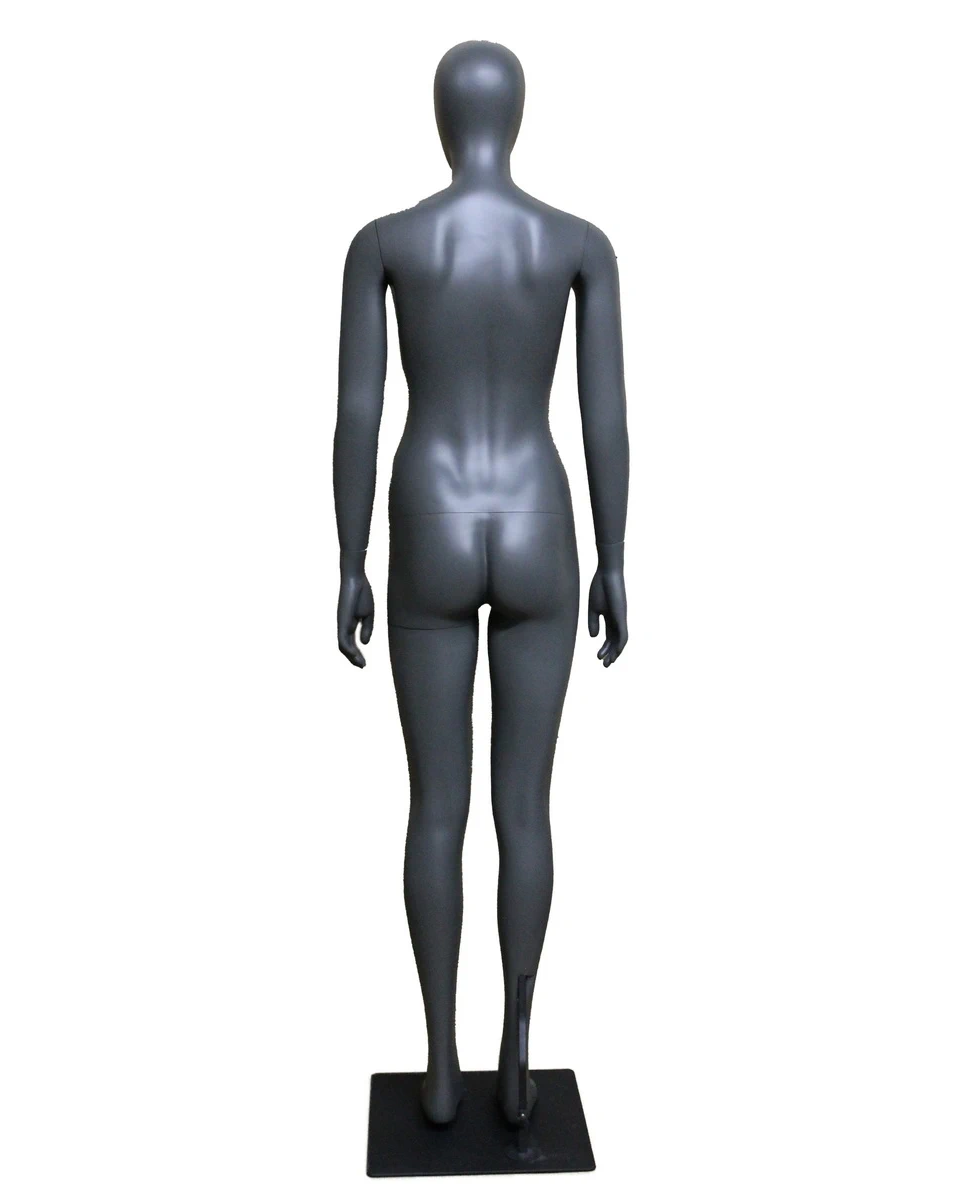 Upright athletic egghead female mannequin in dark grey