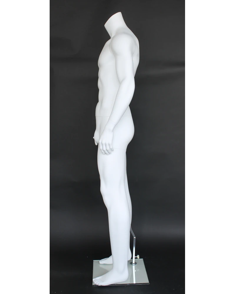 Muscular headless male mannequin in matte white, STM052-WT