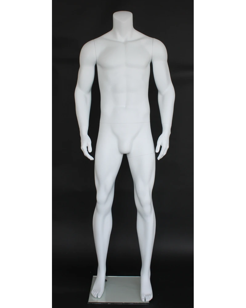 Muscular headless male mannequin in matte white, STM052-WT