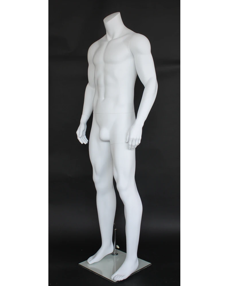 Muscular headless male mannequin in matte white, STM052-WT