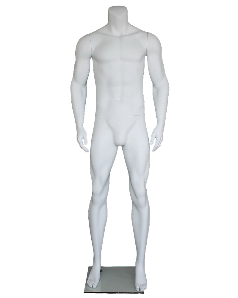 Muscular headless male mannequin in matte white, STM052-WT