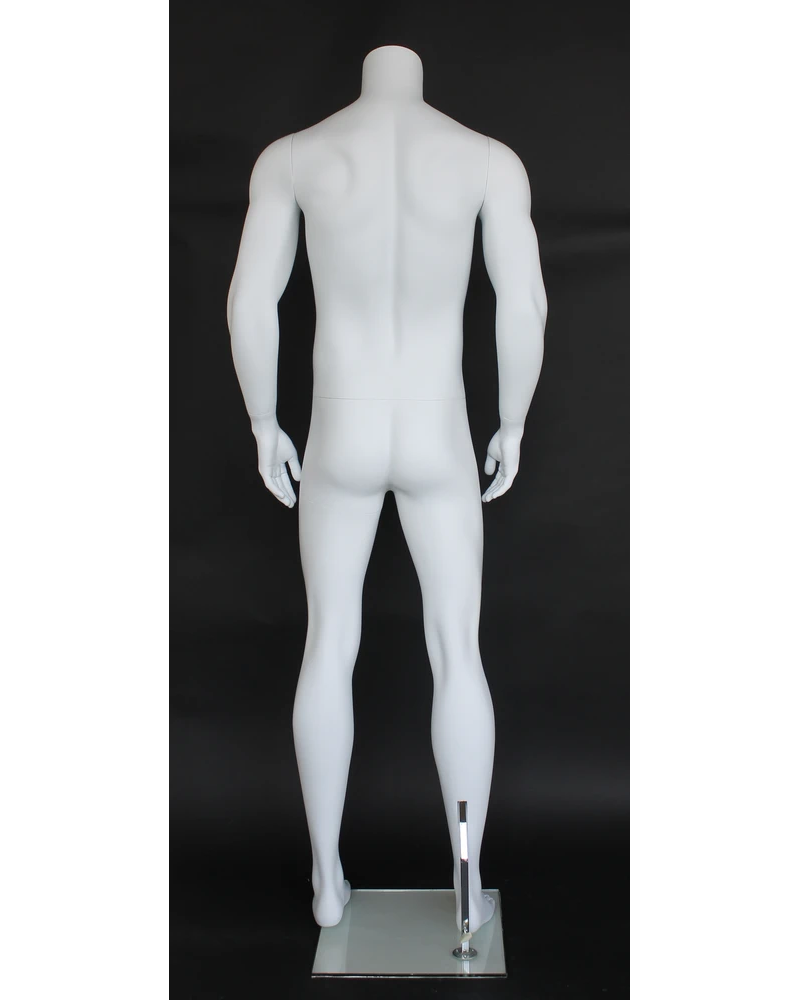 Muscular headless male mannequin in matte white, STM052-WT