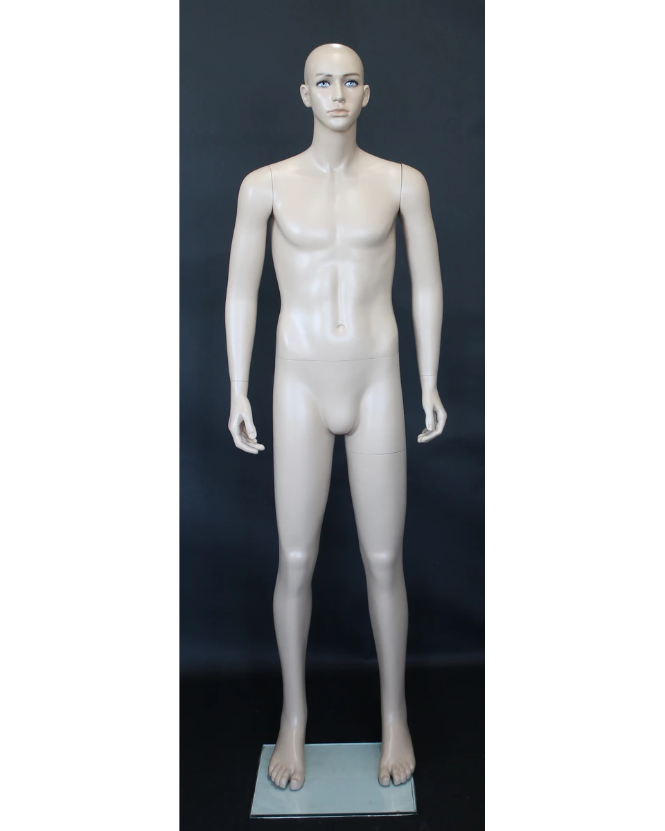 Small-size bald-head realistic male mannequin with face makeup in flesh tone, CB20-FT
