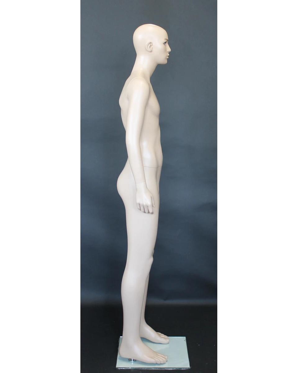 Small-size bald-head realistic male mannequin with face makeup in flesh tone, CB20-FT