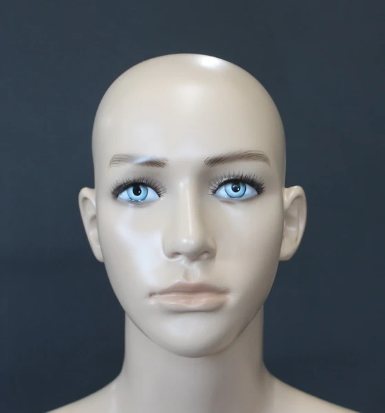 Small-size bald-head realistic male mannequin with face makeup in flesh tone, CB20-FT