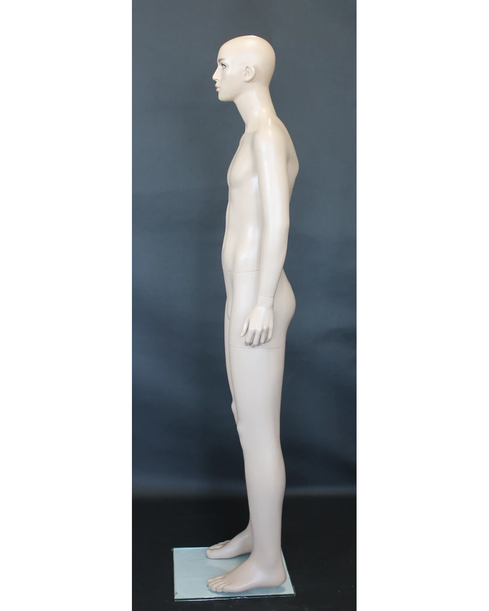 Small-size bald-head realistic male mannequin with face makeup in flesh tone, CB20-FT