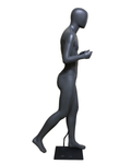Walking-pose athletic egghead male mannequin in dark grey, STB-5ME-DGR
