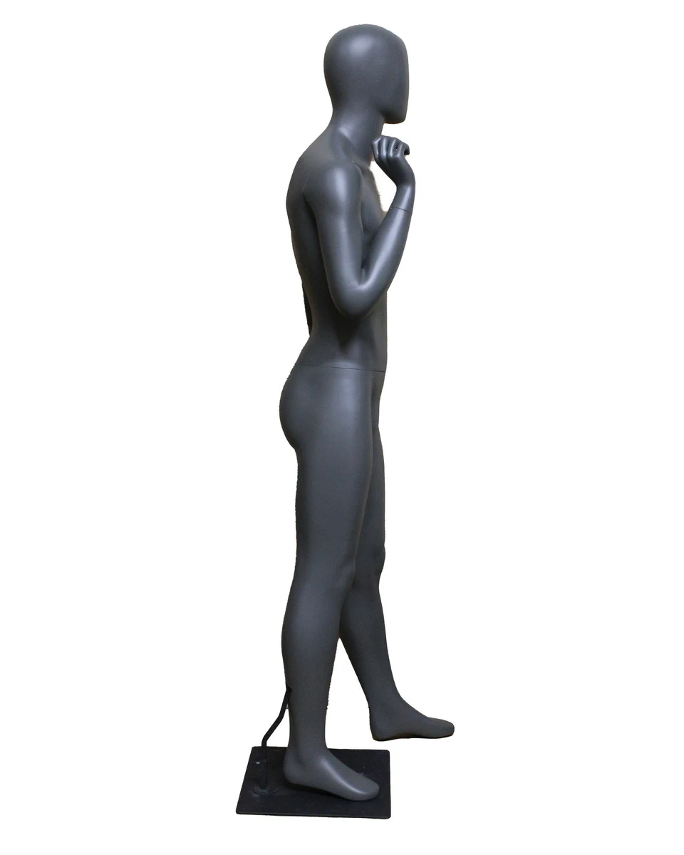 Right-arm-bent athletic egghead male mannequin in dark grey, STB-6ME-DGR
