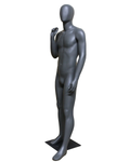 Right-arm-bent athletic egghead male mannequin in dark grey, STB-6ME-DGR