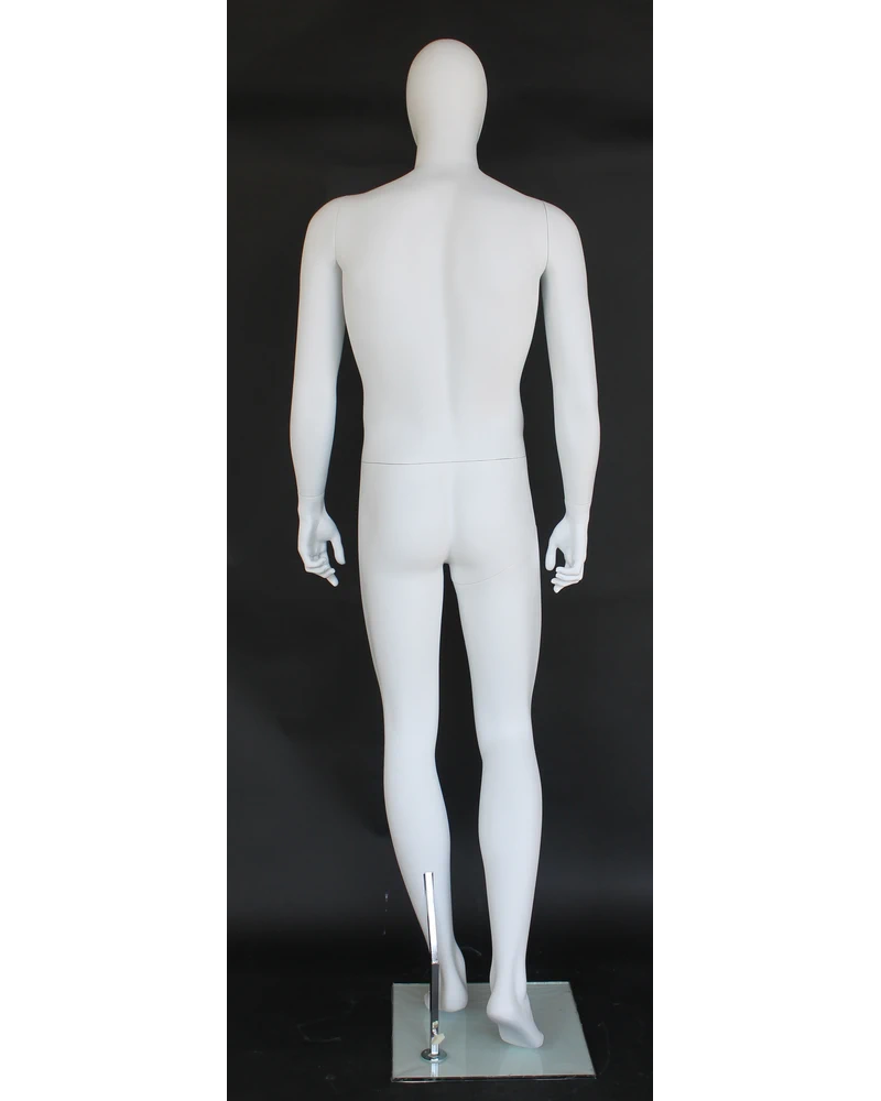 Forward-stance walk-pose egghead male mannequin in matte white, SFM41E-WT