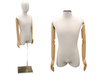 Male Pure White Linen Dress Form with Arms (TMK-M1WLARM)