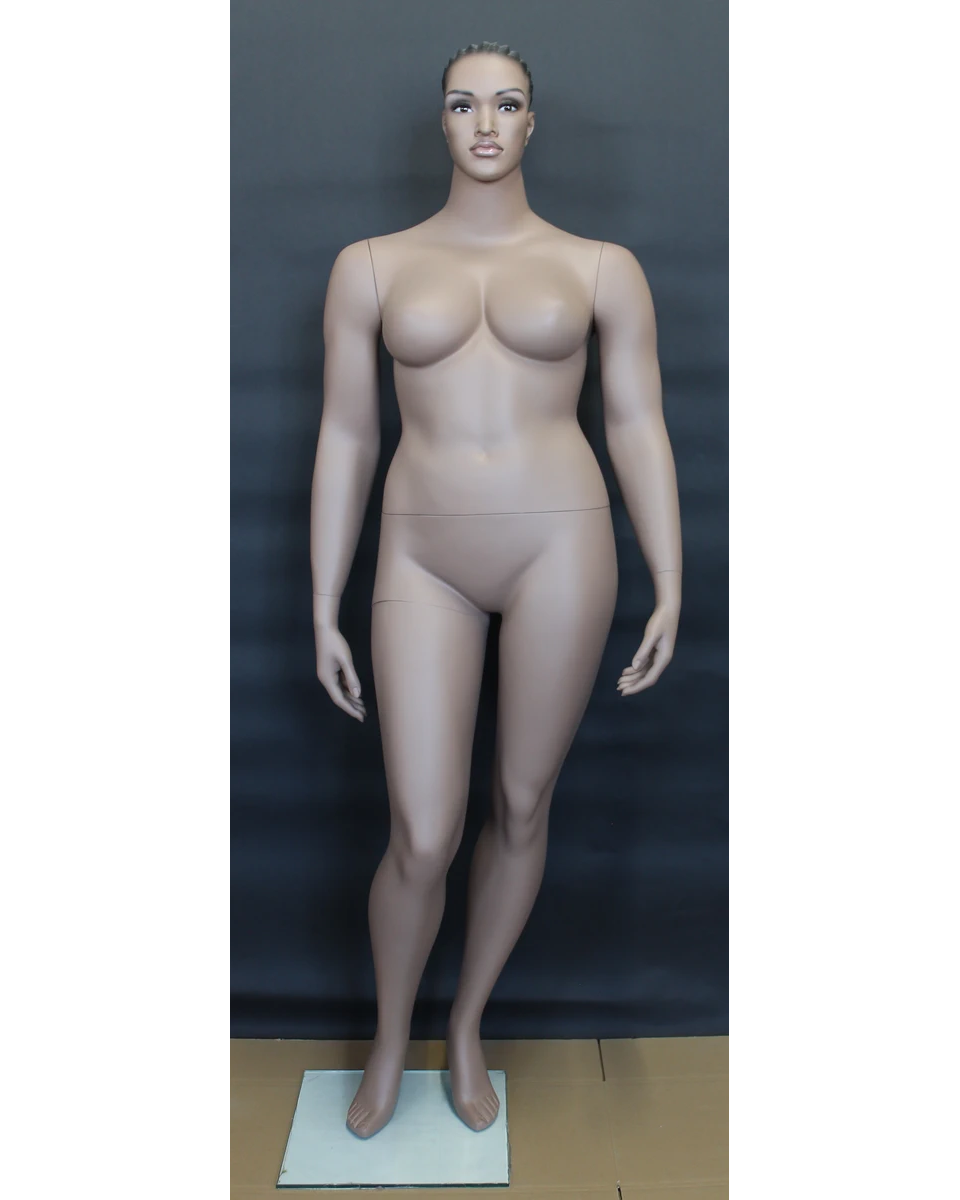 Realistic African American plus size female mannequin with molded hair, size 20, PLUS-33B