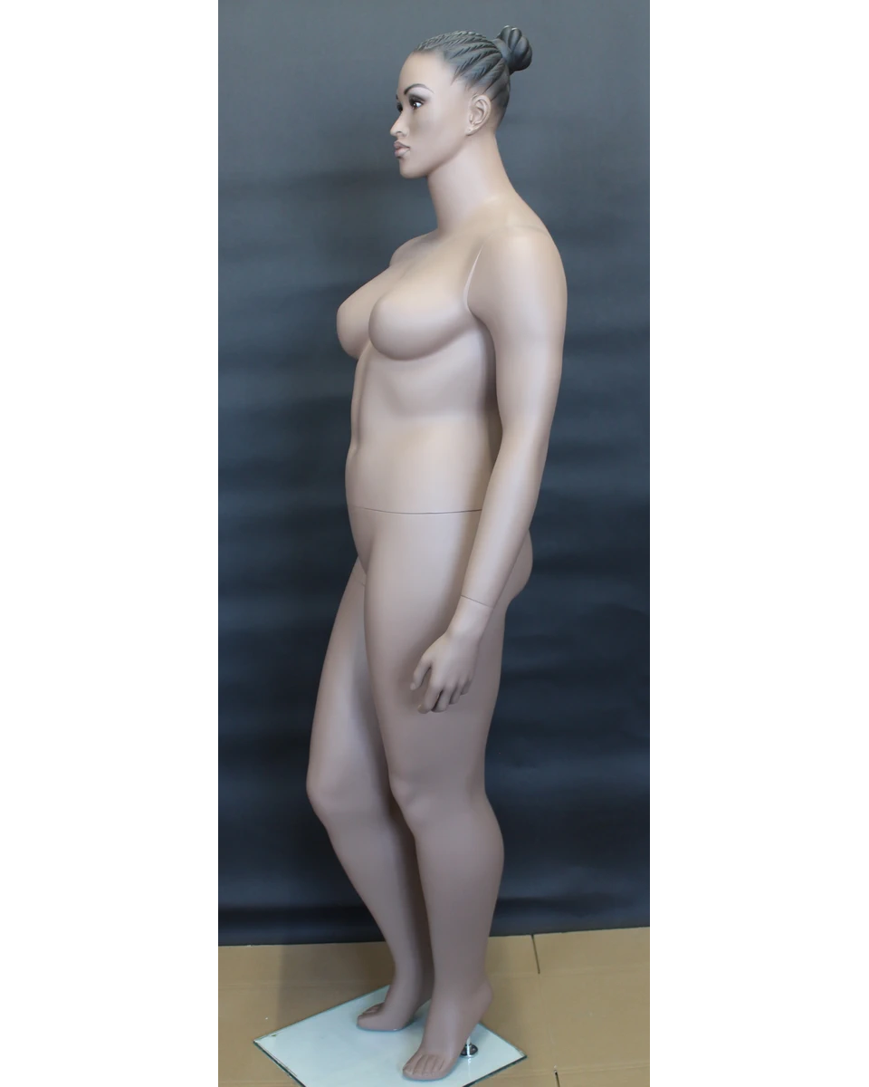 Realistic African American plus size female mannequin with molded hair, size 20, PLUS-33B