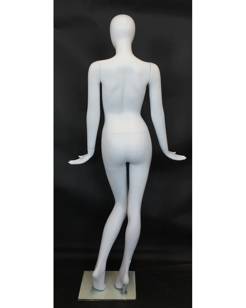 Crossed-leg high-fashion egghead female mannequin in matte white, SFW96E-WT