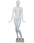 Crossed-leg high-fashion egghead female mannequin in matte white, SFW96E-WT
