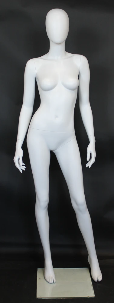 Modern standing egghead female mannequin in matte white