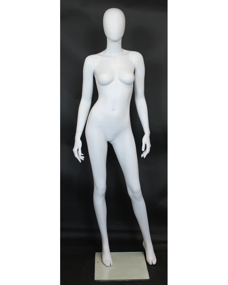 Modern standing egghead female mannequin in matte white