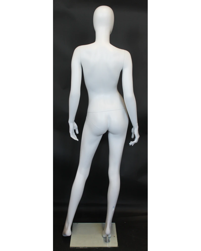 Modern standing egghead female mannequin in matte white