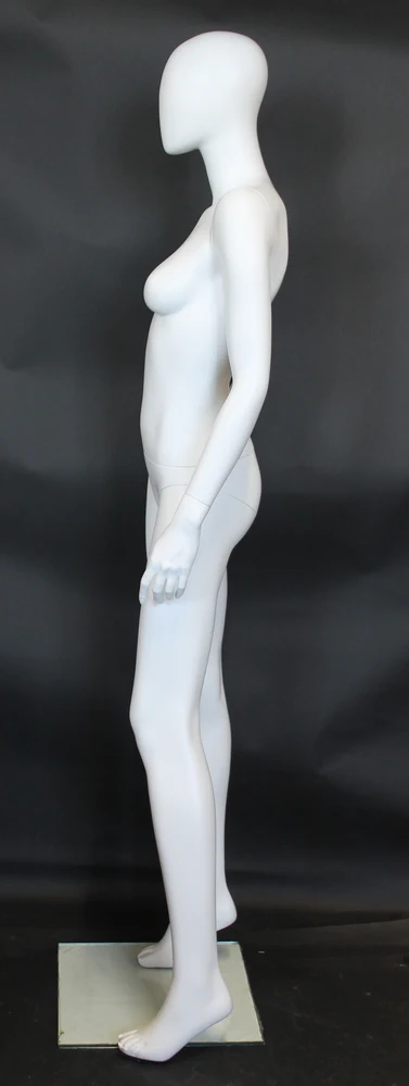 Modern standing egghead female mannequin in matte white