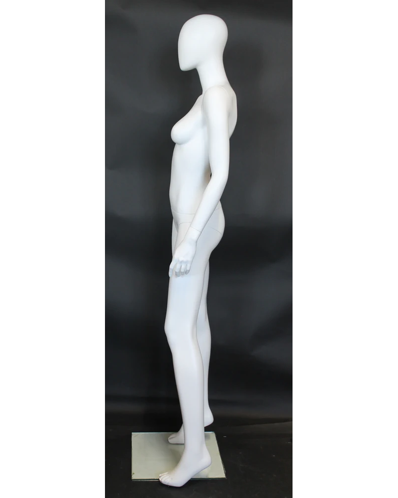 Modern standing egghead female mannequin in matte white