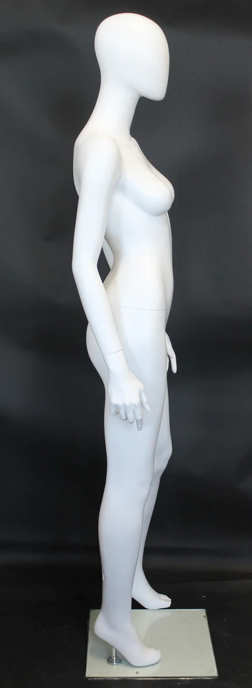 Modern standing egghead female mannequin in matte white