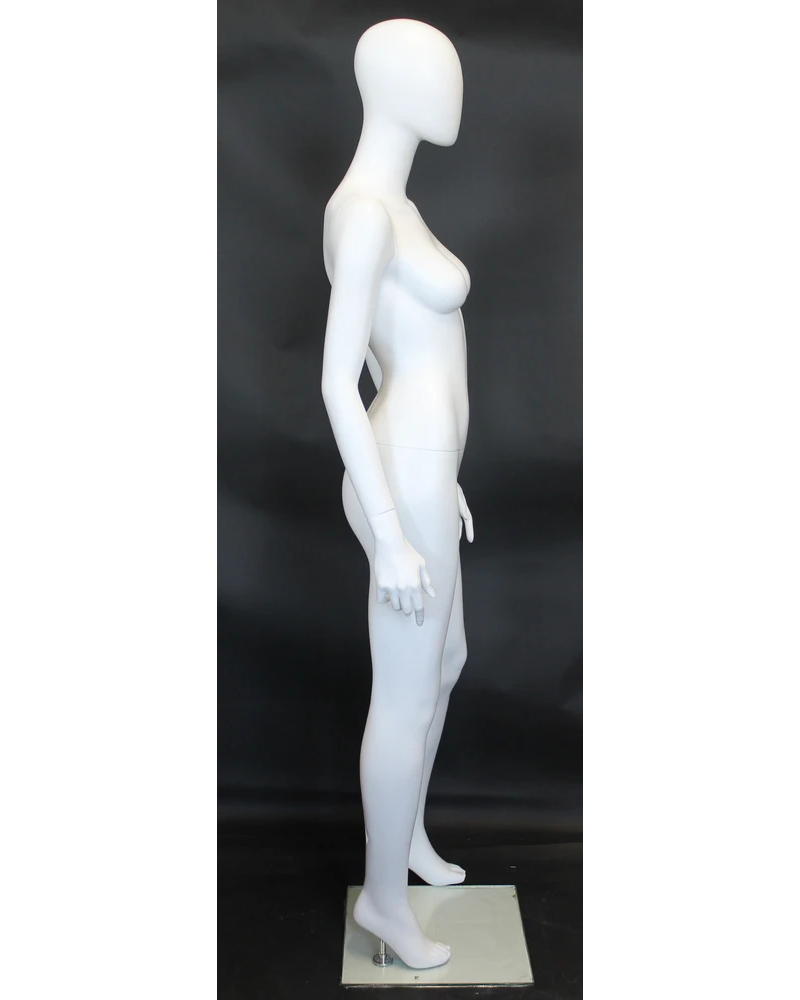 Modern standing egghead female mannequin in matte white