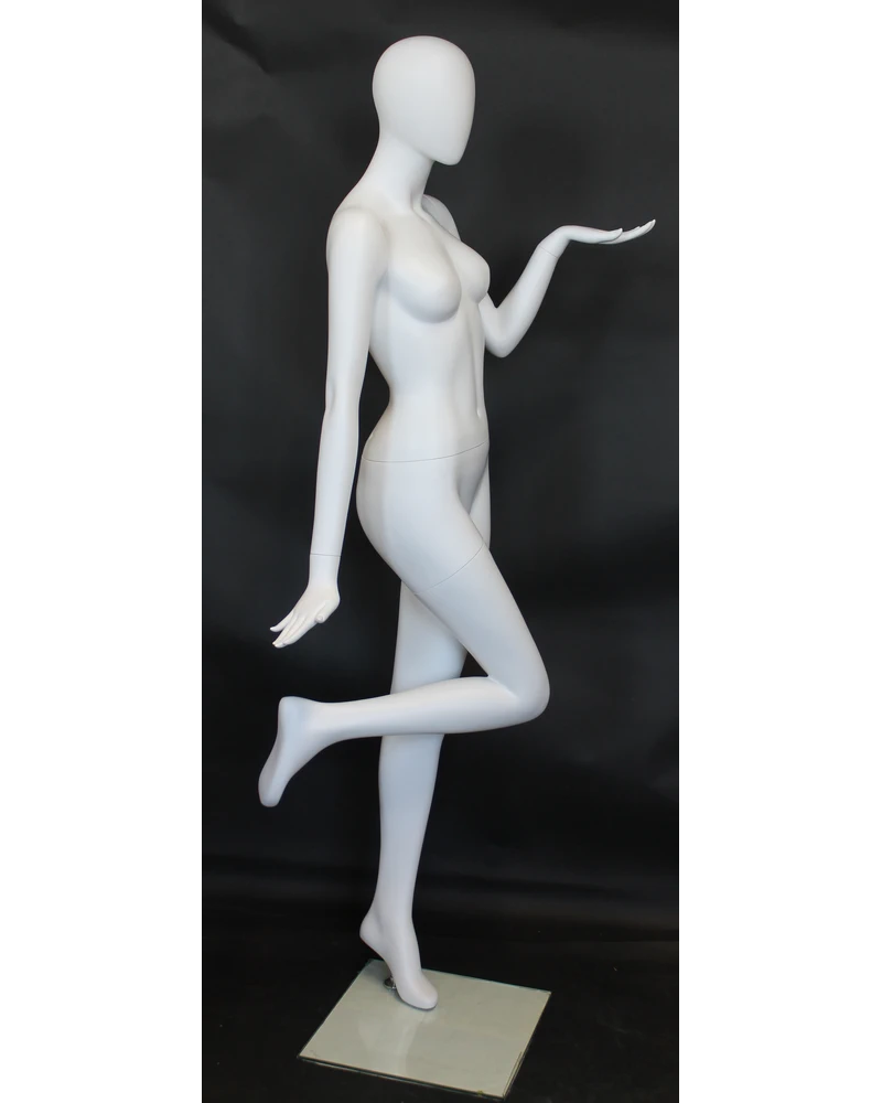 Step-up pose egghead female mannequin in matte white, SFW97E-WT