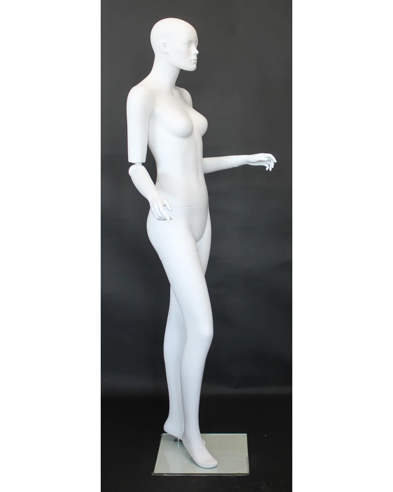 Featured-face female mannequin with bendable arms in matte white, SFW39-WT