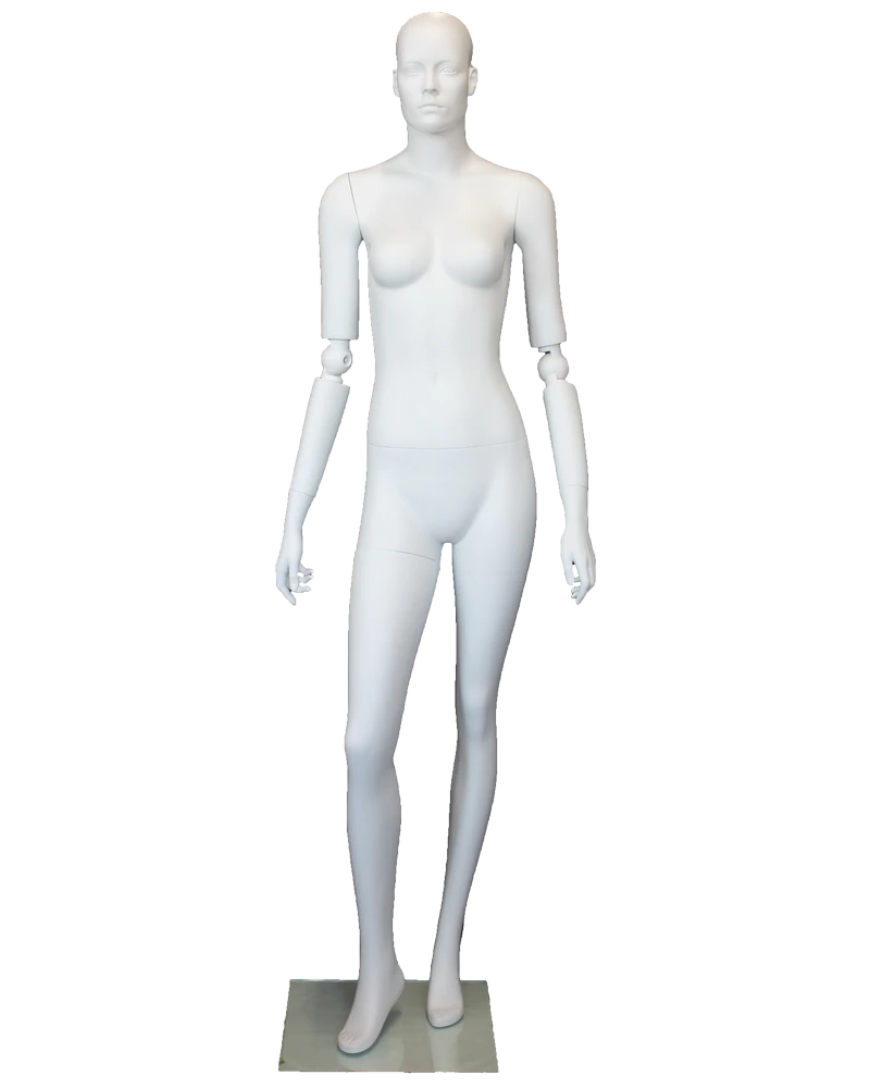 Featured-face female mannequin with bendable arms in matte white, SFW39-WT