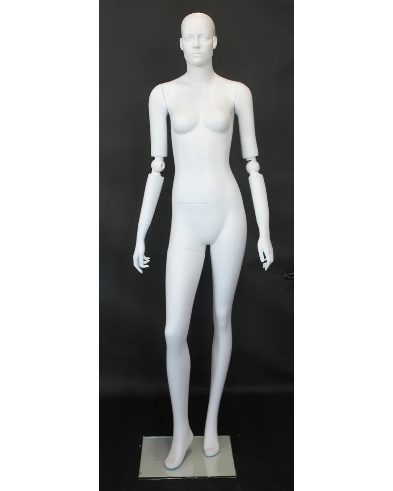 Featured-face female mannequin with bendable arms in matte white, SFW39-WT