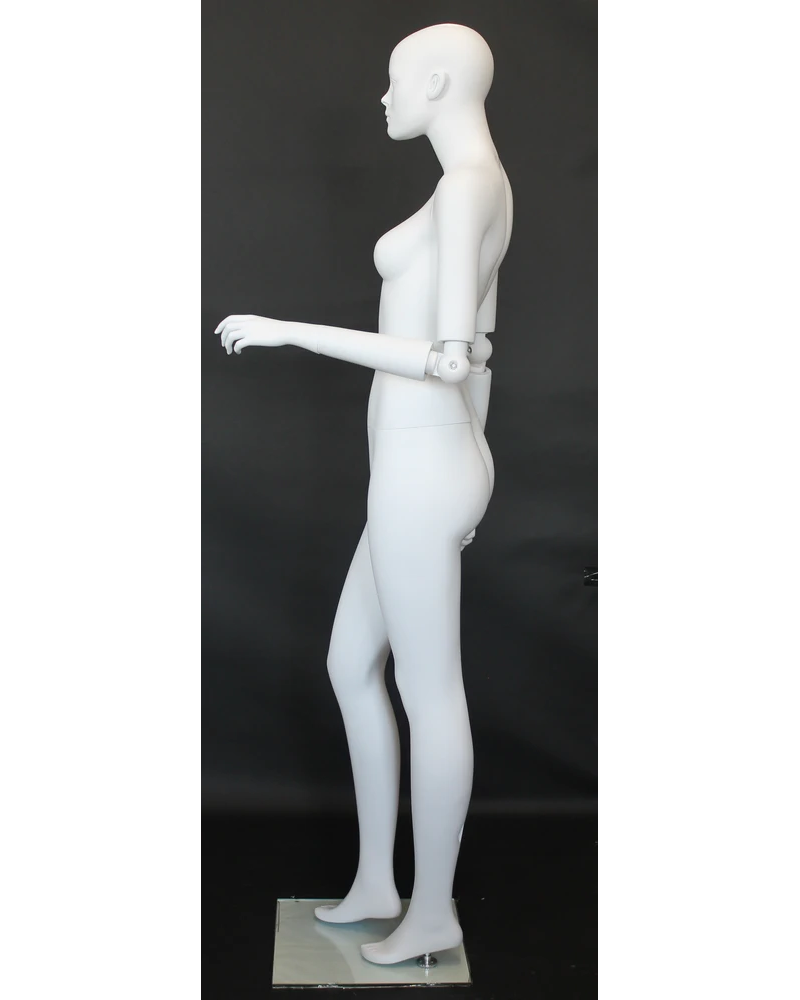 Featured-face female mannequin with bendable arms in matte white, SFW39-WT