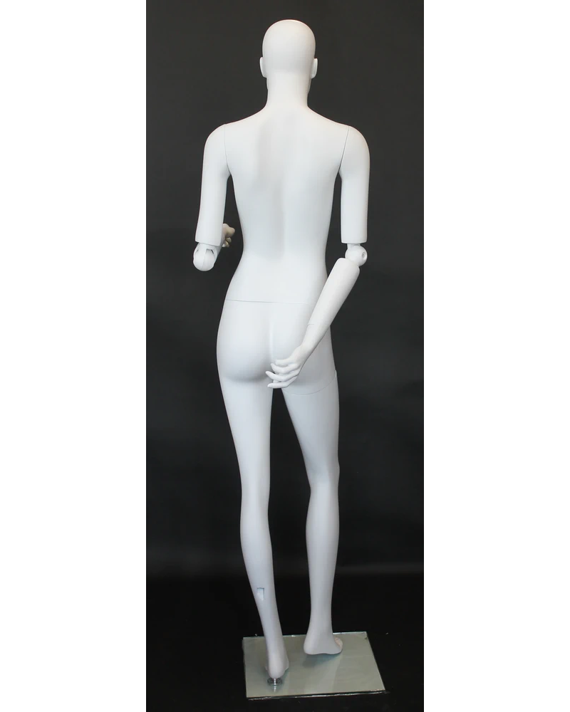 Featured-face female mannequin with bendable arms in matte white, SFW39-WT