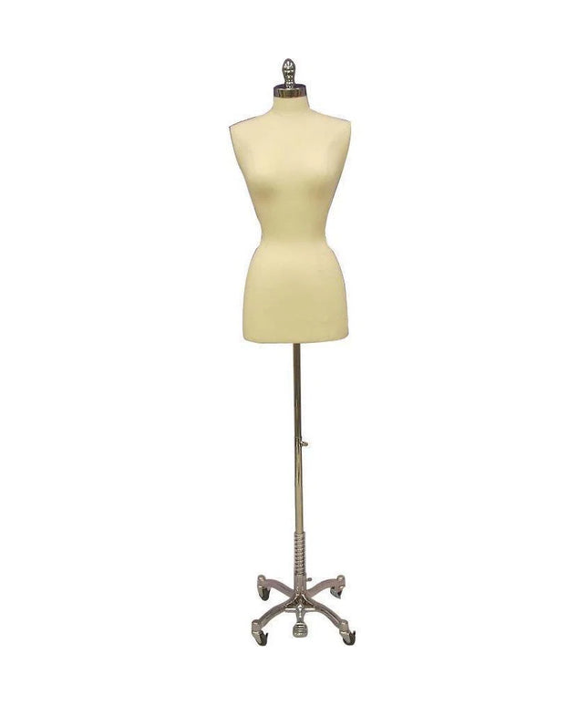 Female Dress Form with Chrome Rolling Base (TMK-JF-F+BS-WCDX)