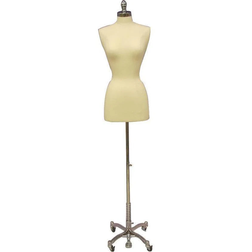 Female Dress Form with Chrome Rolling Base (TMK-JF-F+BS-WCDX)