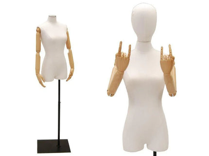 Female Pure White Linen Dress Form with Arms (TMK-JF-F1WLARM+BS-05)