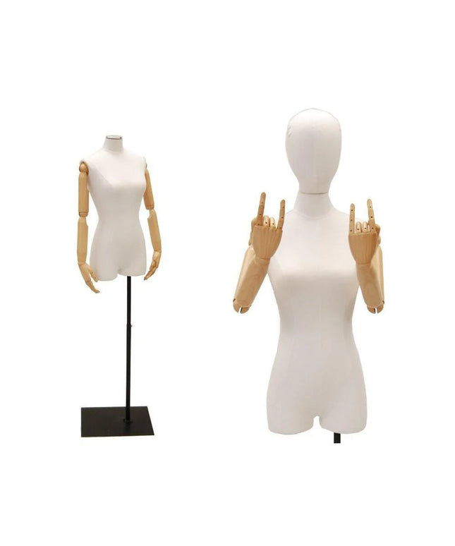 Female Pure White Linen Dress Form with Arms (TMK-JF-F1WLARM+BS-05)