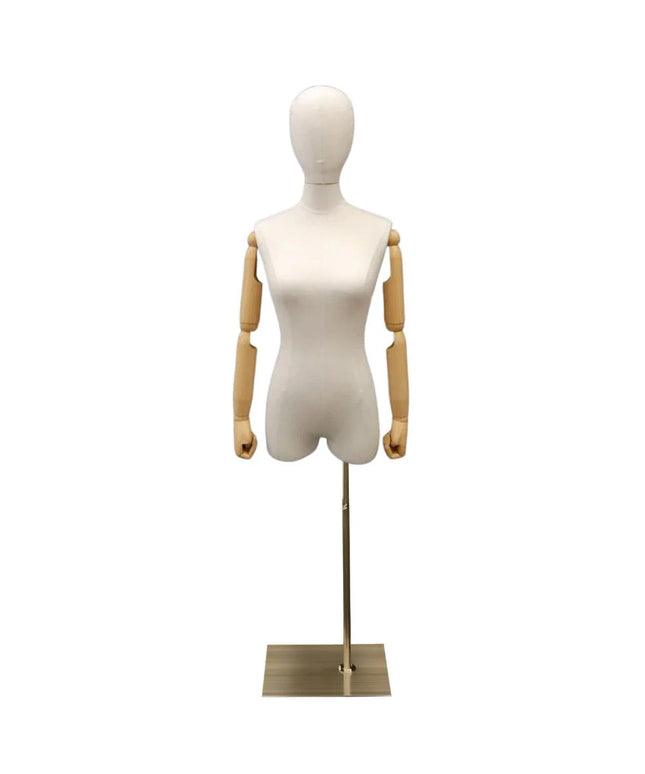Female Pure White Linen Dress Form with Arms (TMK-JF-F1WLARM+BS-05)