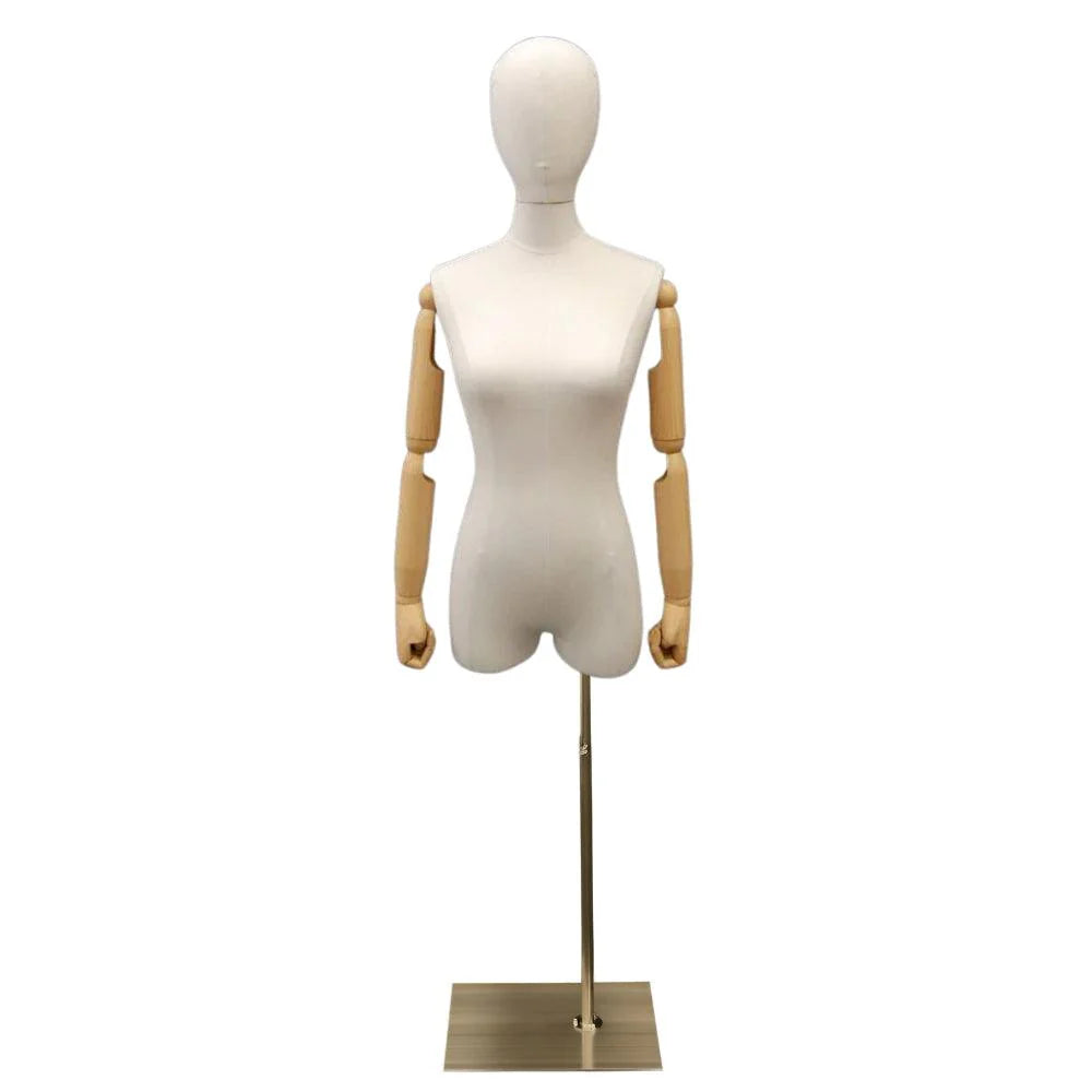 Female Pure White Linen Dress Form with Arms (TMK-JF-F1WLARM+BS-05)