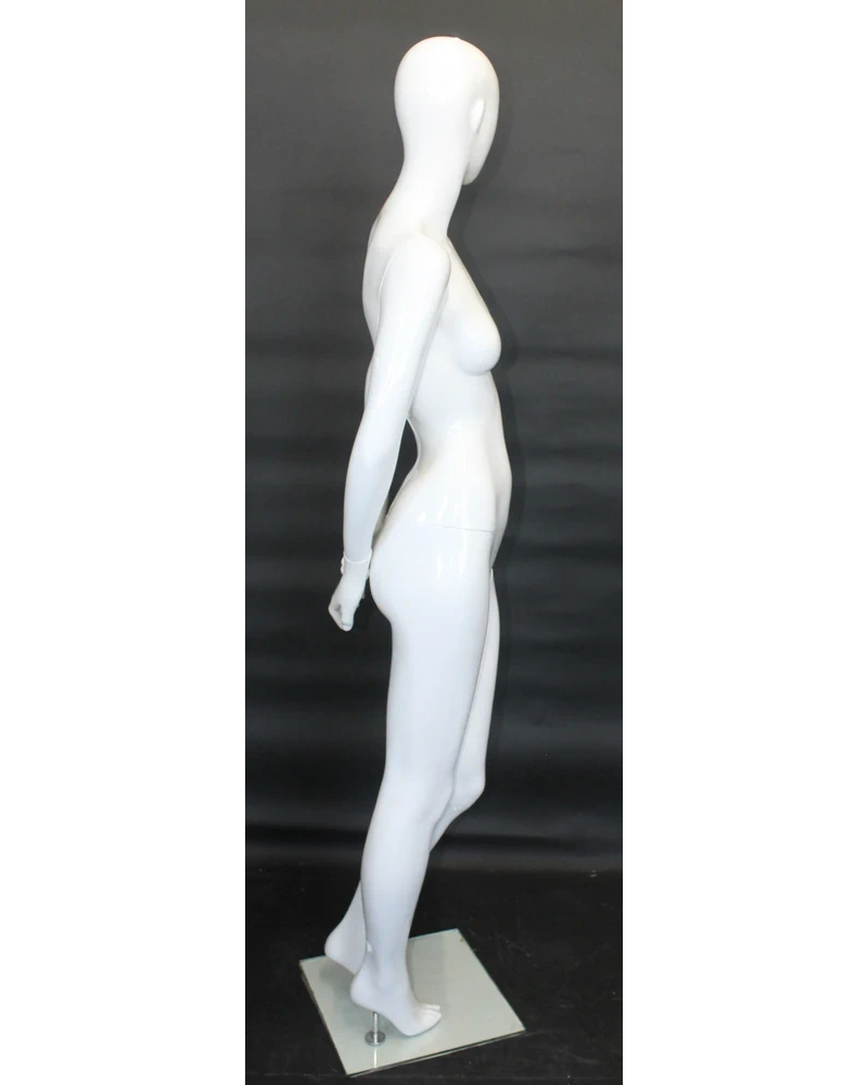 Arms-behind-back abstract female mannequin in glossy white